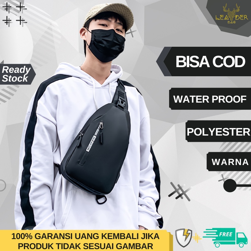 Sling Bag Pria Kulit Original Import Warna Hitam Waterproof Atau Tas Selempang Bahu Cowok Distro Terbaru SOLID C20