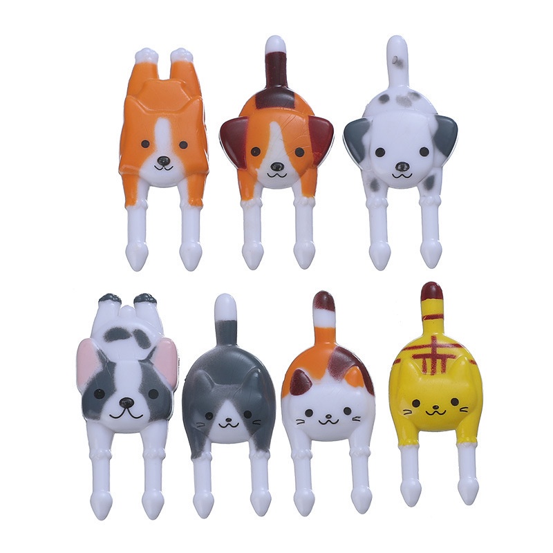 7pcs / Set Garpu Buah / Kue / Dessert Mini Bentuk Kartun Hewan Anak Anjing Untuk Peralatan Makan Anak