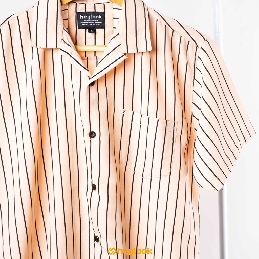 HEYLOOK Project- Stripe Shirt Casual Pria Kemeja Garis Pria Lengan Pendek Stripe Blouse Pria