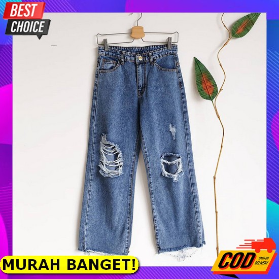 Celana Skinny Highwaist Wanita Murah Kekinian Sobek Paha+Bawah Murah B Kulot Jeans Ripped Kode Lv 13