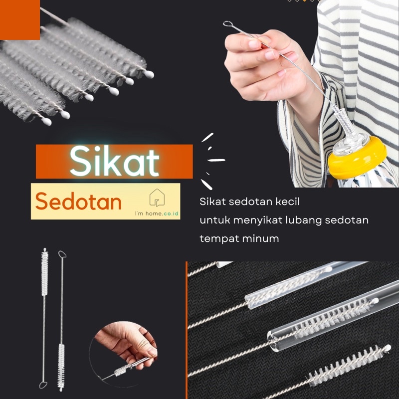 Sikat Sedotan IMHOME pembersih lubang kecil dot bayi botol minum stainless steel perabotan rumah tan
