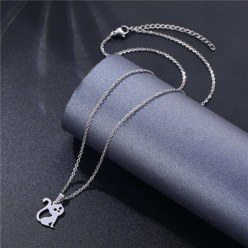 Ornamen hollow kucing liontin kalung stainless steel hewan lucu anak kucing kalung kalung