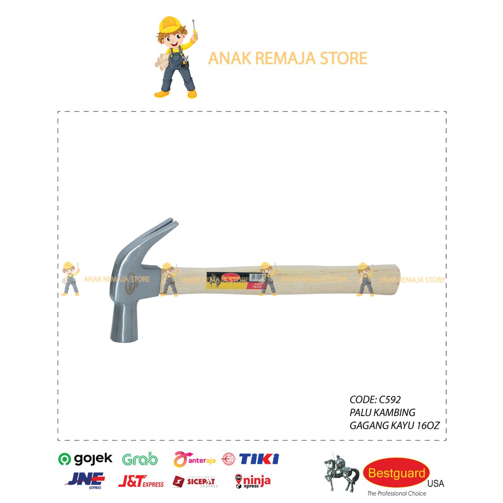 Bestguard Palu Kambing Gagang Kayu 16 Oz