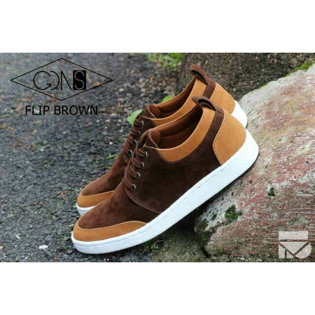 Flip Brown | Sepatu Kets Sporty Santai Kasual Laki Pria Cowok Sneakers Footwear Ori | FORIND x GDNS