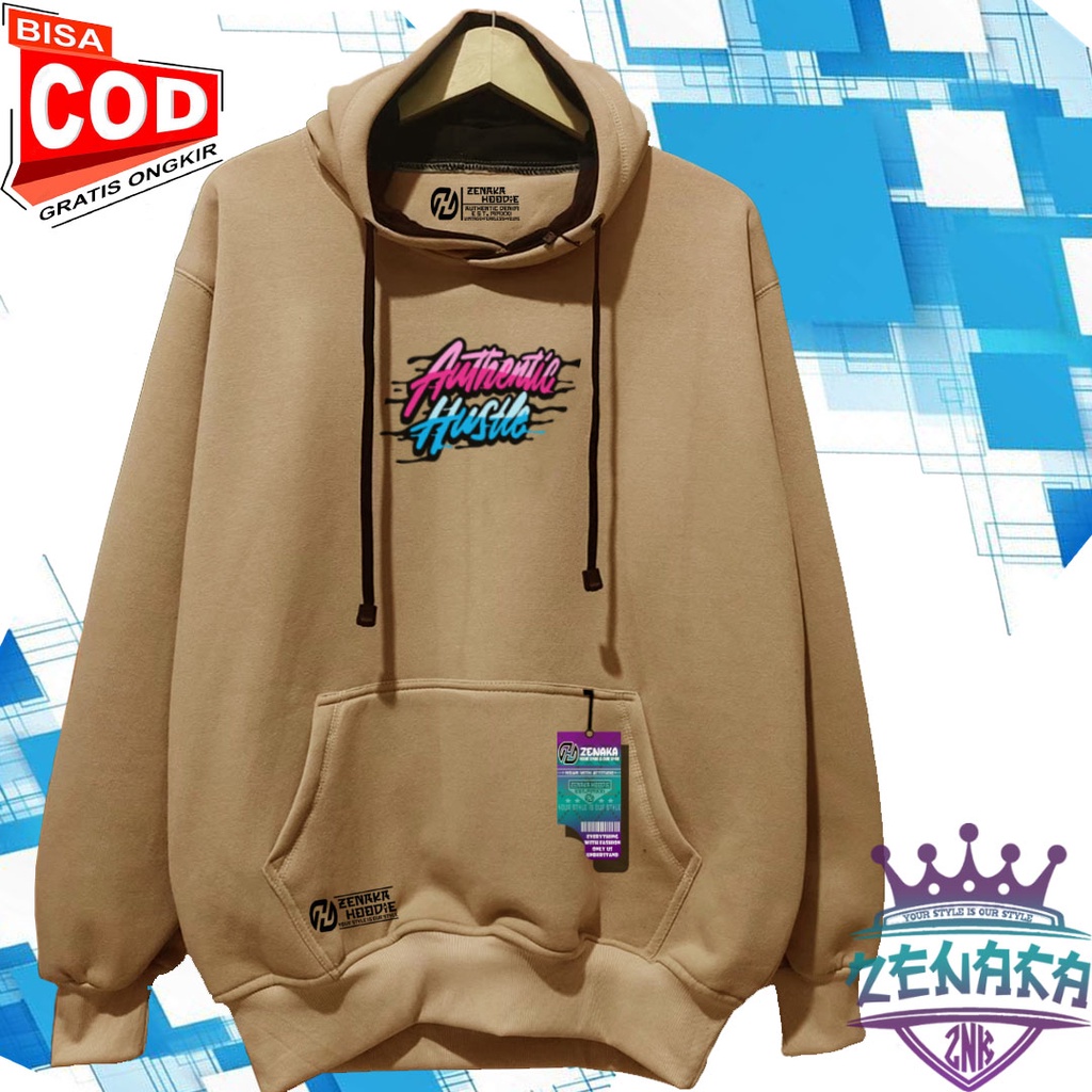 Hodie pria distro warna cream sablon authetntic hustle Sweater pria distro keren Zenaka Hoodie pria distro aesthetic graffity simple Jaket pria terbaru 2022 keren Suiter cowok terbaru 2022 tebal