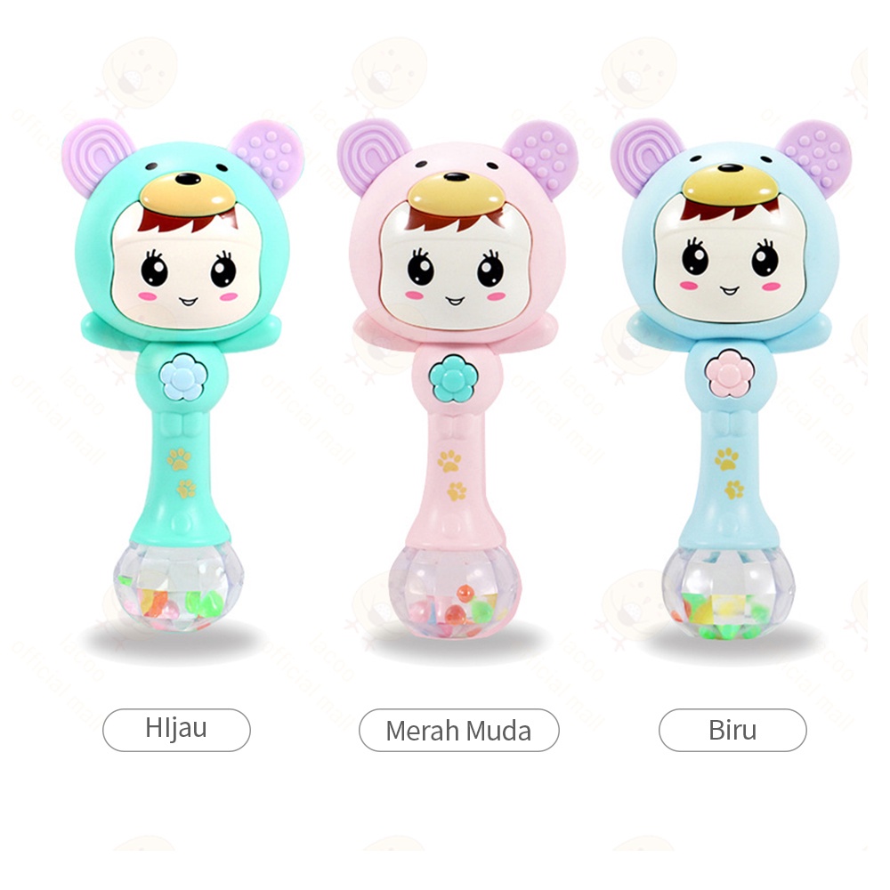 Lacoo Mainan Musik Bayi kartun Rattle stick anak dengan Lampu dan Teether