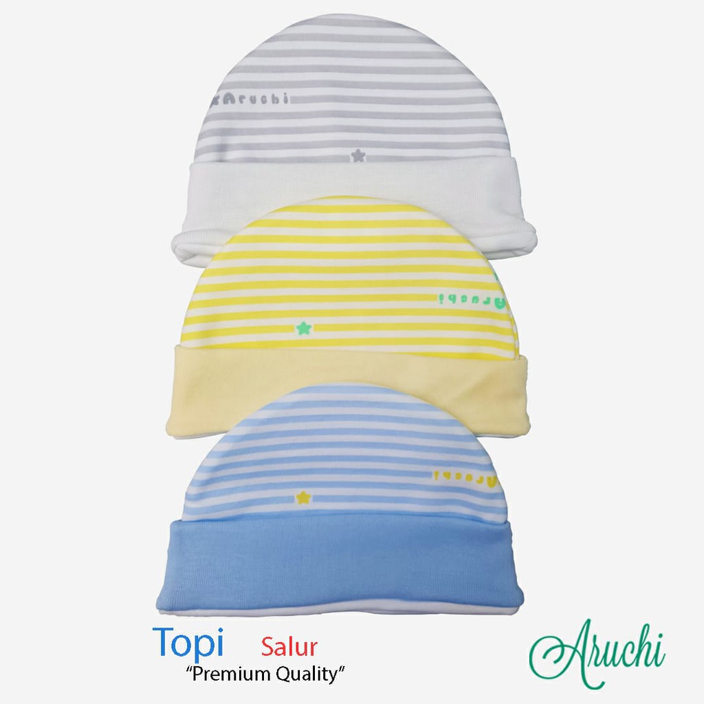 Topi dan Sarung tangan kaki (STK) untuk newborn bayi baby by Aruchi Baby kuning biru tosca / salur