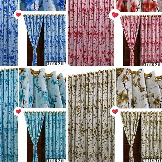 ➢ GORDEN SMOKRING + PONI MOTIF BUNGA SAKURA BROWN - PINK - TOSCA - BIRU ❂