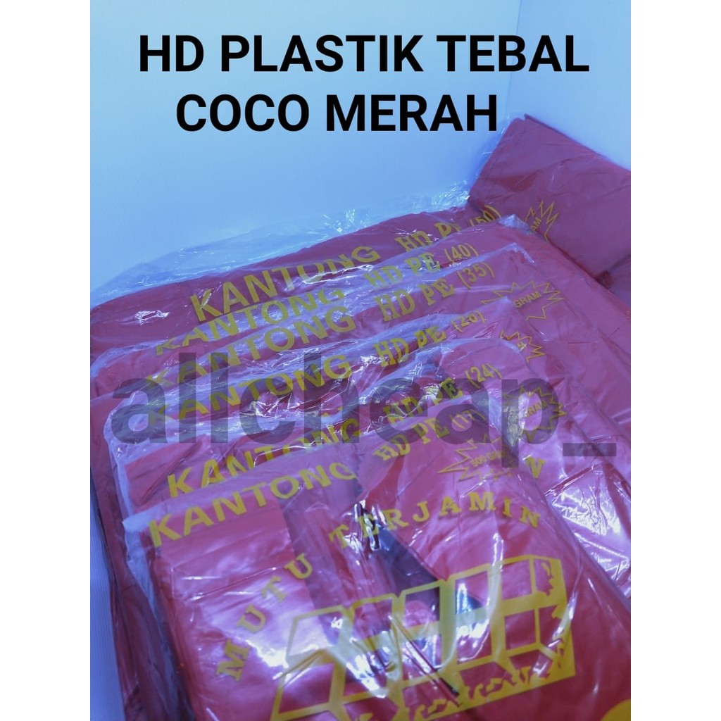 1000gr Kantong kresek HD Plastik MERAH TEBAL COCO 50 RAJA JUMBO 1KG
