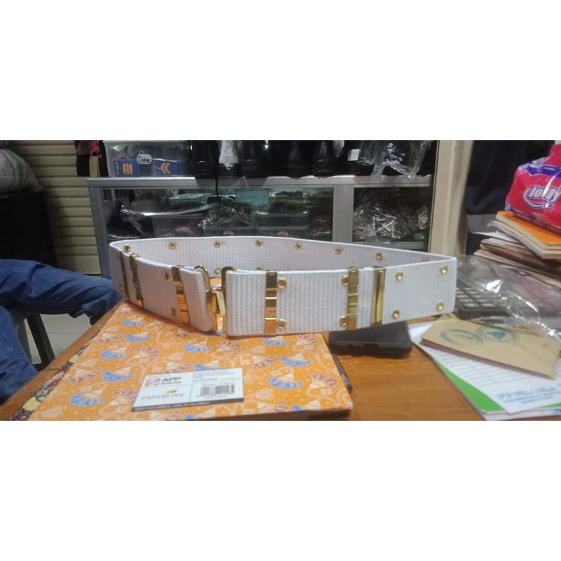 kopel,koppel,ikatpinggang yordan,kopel riem TNI,kopel riem polisi militer warna putih bahan polyeste