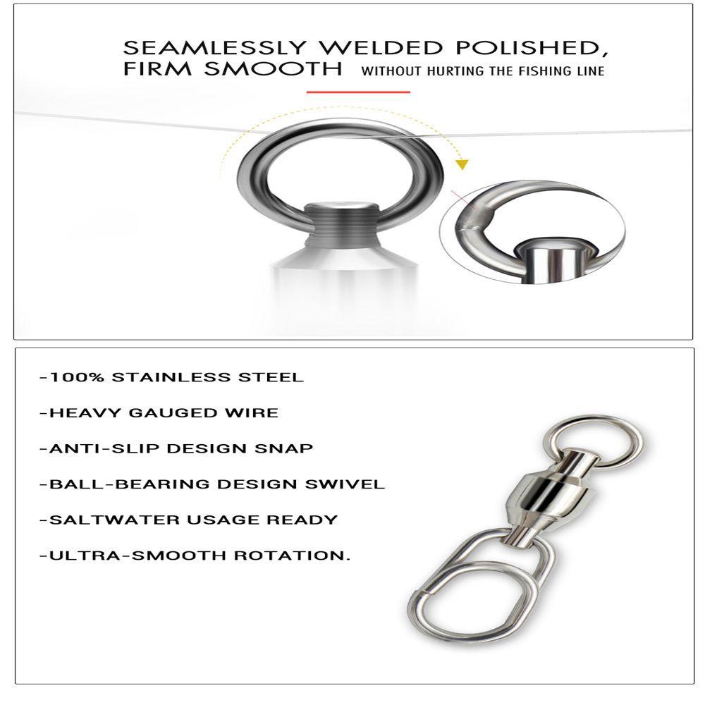 SOLIGHTER 5Pcs/Pack Strengthen Oval Split Rings Tackle Device Snap Rolling Bearing Swivel NEW Lure Connecting Ring Stainless Steel Hooked Fishing Accessories Jig Connector