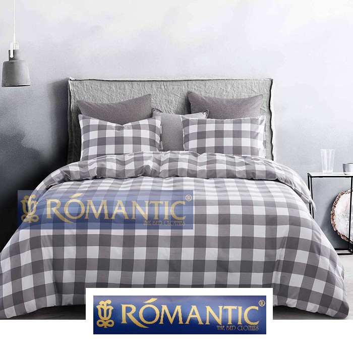 AESTHETIC KOREA Bedcover Sprei motif abu kotak pastel by ROMANTIC emily gingham katun jepang lokal