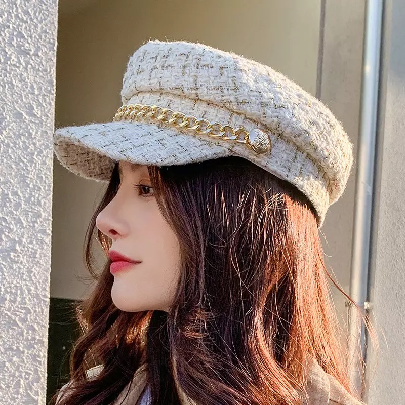 Sailor Cap Wool Tweed Topi fashion Wanita Rajut Newsboy hat