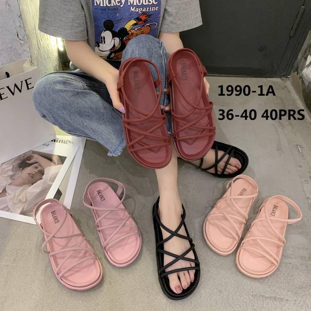 12.12 Birthday Sale 1990-2 Sandal Jelly Tali Kecil Silang Bahan Tebal bacadeskripsi