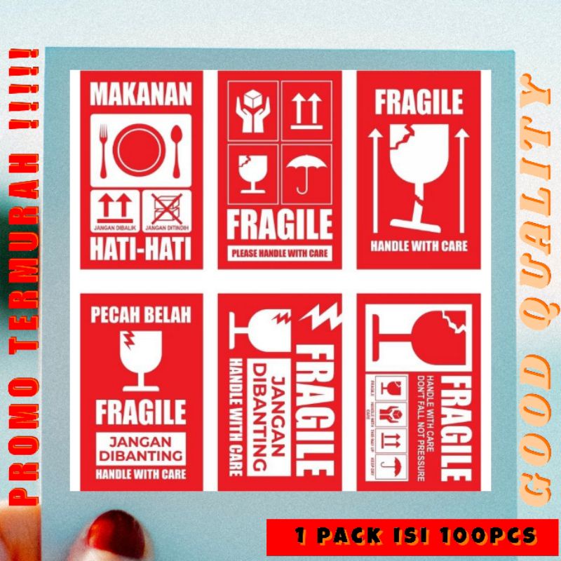 

100 Pcs Sticker Fragile ukuran 8x5 cm