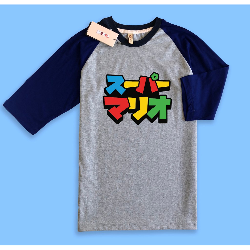 Baju Kaos Raglan desain MArio bros Jepang Japan kartun