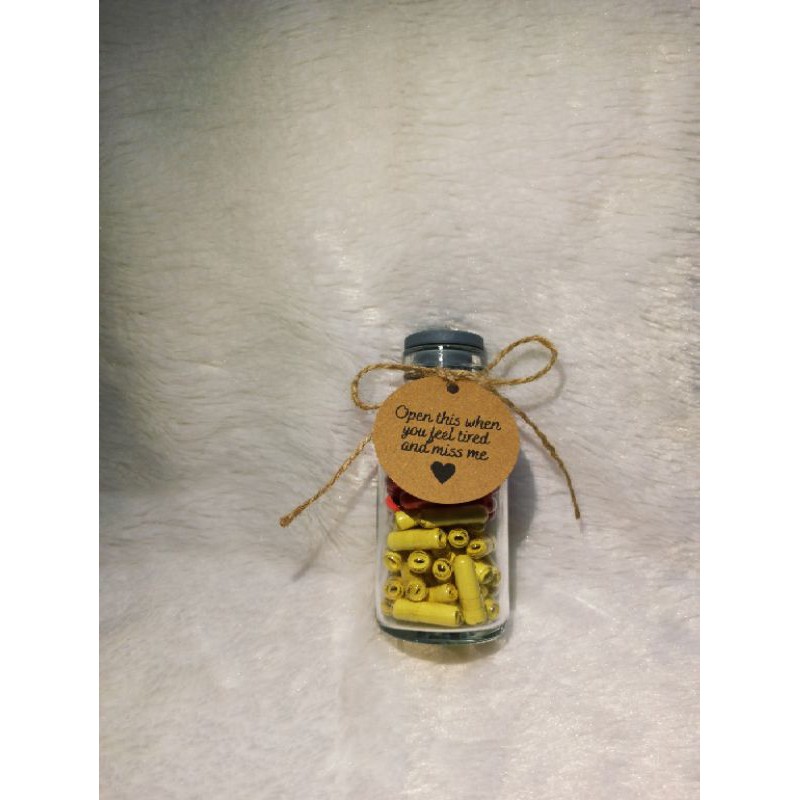 Wish in bottle Botol kaca 100ml Surat dalam kapsul 60 wish kado unik Hang Tag Happy Birthday Love-Open when u tired ..