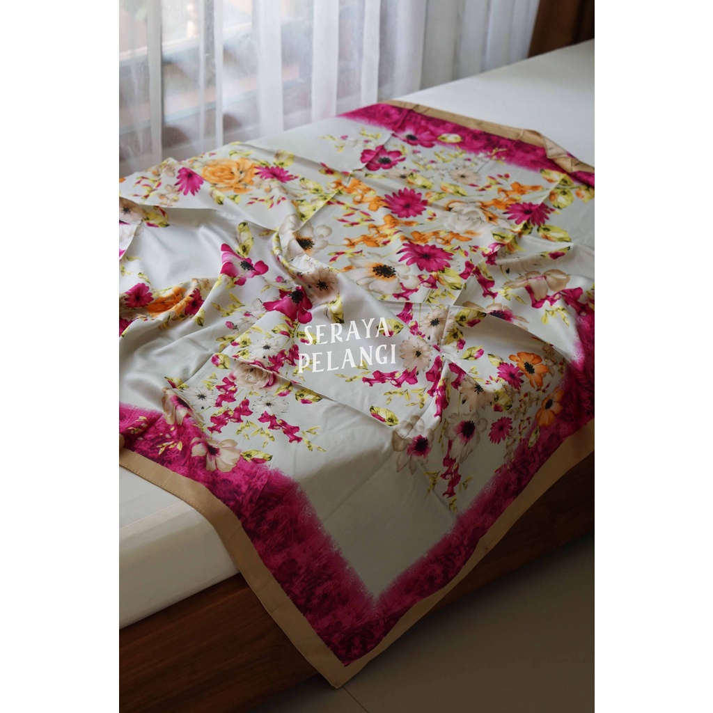 Selendang Segi Empat Satin Lamiz 05 | Motif Bunga/Kembang | Scarf | Syal | Shawl | Pashmina | Pasmina | Hijab | Jilbab | Souvenir | Hadiah | Gift | Aksesoris Fashion | Import Quality | Grosir Murah