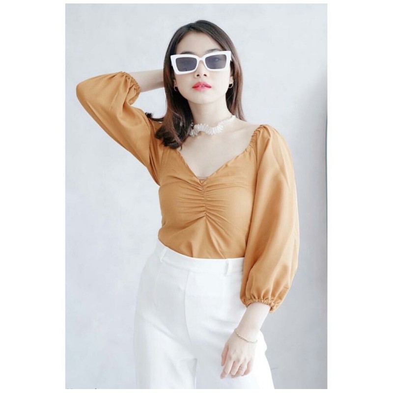 SF- ANGGIE TOP BALON / Blouse Vneck Balon murah / atasan Wanita Kekinian