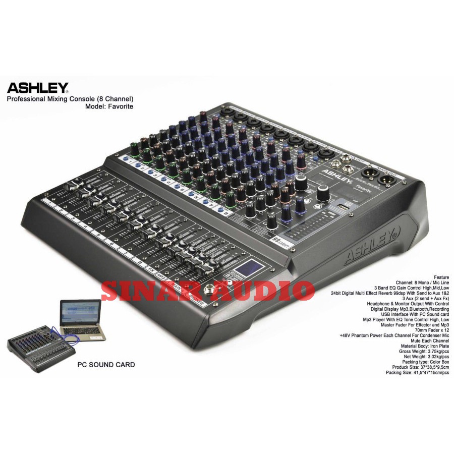 MIXER AUDIO ASHLEY FAVORITE 8 FAVORITE8 8 CHANNEL SOUNDCARD ORIGINAL gantinya Ashley xman 8