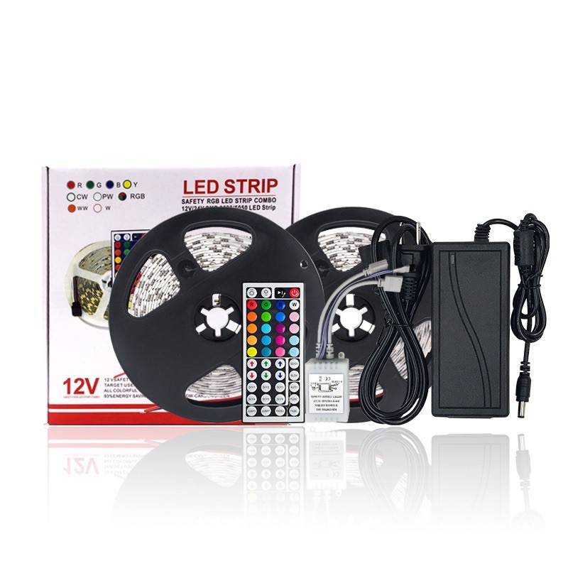 LED  STRIP RGB 5050 WARNA WARNI IP44 AC 220V + ADAPTOR + REMOTE 5050 10METER  (LAMPU TIKTOK)