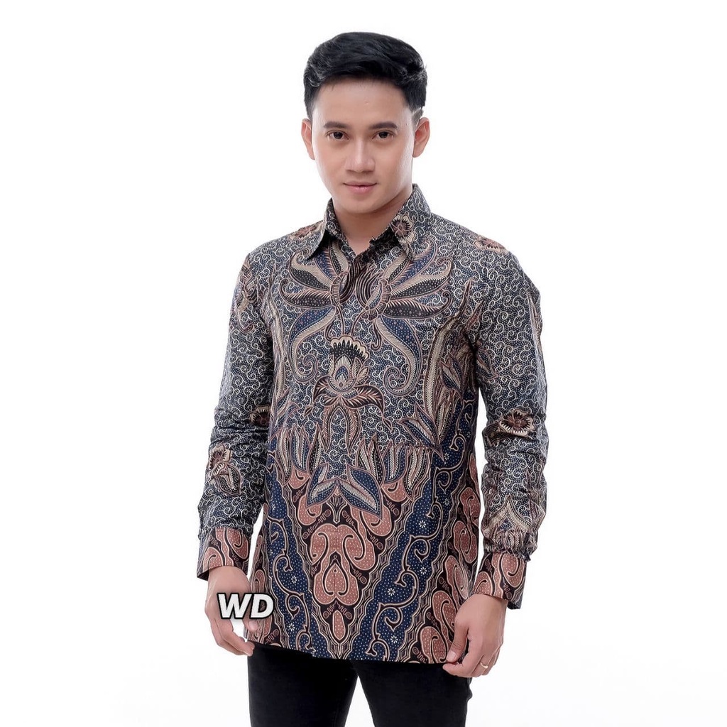 Batik Pria Lengan Panjang BATIK AZMIL HRB026 motif KERATONAN Kode 002 size M L XL XXL Reguler-Kmj piramid