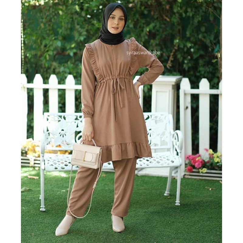 NS# SETELAN TUNIK JIDAN ONE SET CELANA BUSUI BUMIL MOSCREPE PREMIUM