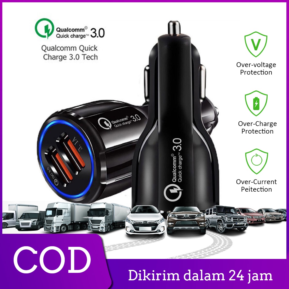 USB Charger Mobil Casan Car Lighter Fast Charge adapter 3.1A 2.1A QC 3.0 Dual 2 Port Qualcomm