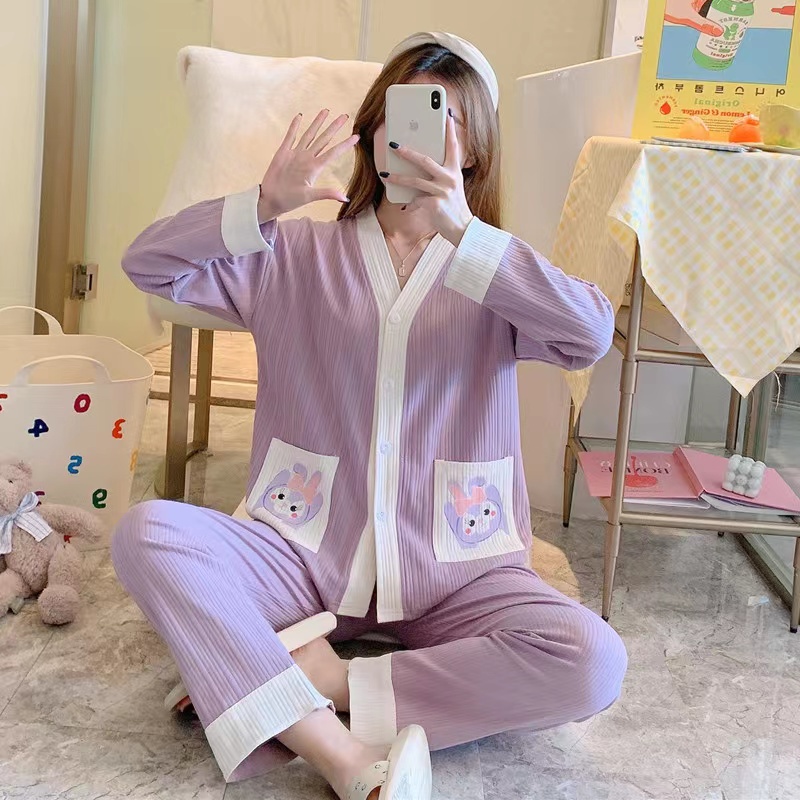 COD Stelan Import PP Kancing /Piyama Oversize lengan panjang/ Baju tidur Dewasa Wanita-5