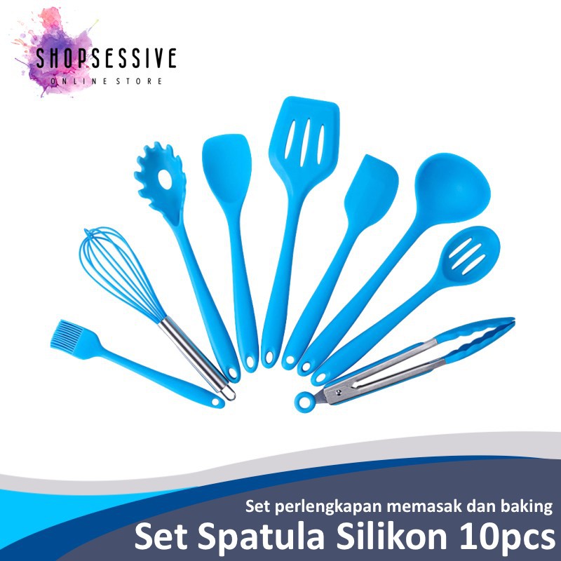 Shopsessive Set Spatula Silikon 10pcs/Spatula Set/Spatula Silikon/Silicone Spatula/Set Sutil Silikon