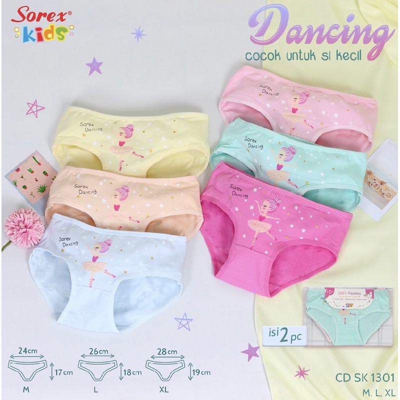 2PCS CELANA DALAM ANAK PEREMPUAN/ CD ANAK SOREX KEPIT  KIDS 1300 unicorn ； 1301 balerina ICE CREAM