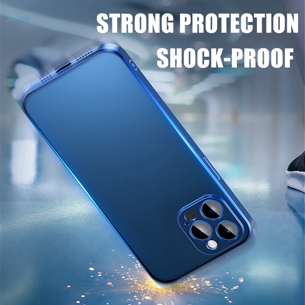 【Sierra Blue】Luxury Plating Square Frame Soft Silicone Case for iPhone 11 12 13 Pro Max XR X XS MAX  Transparent Cover