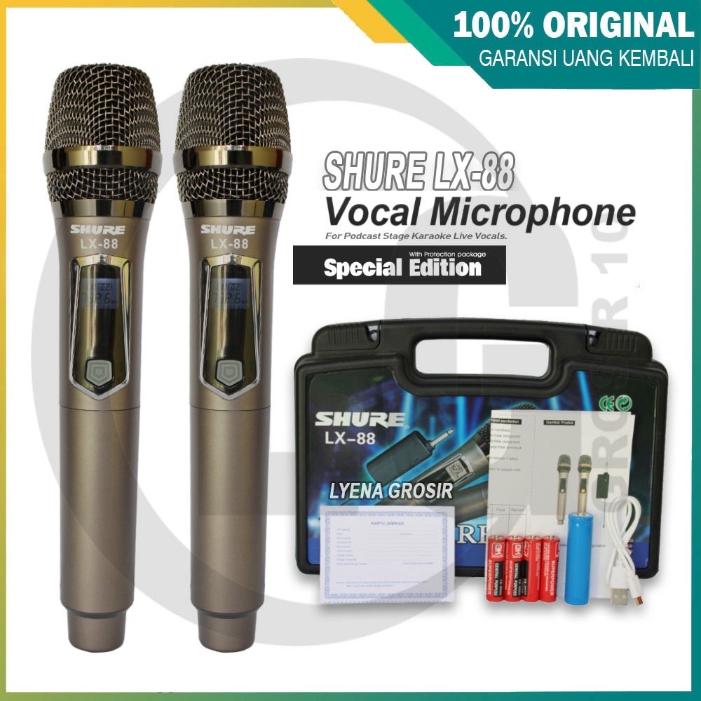 Mic Shure LX-88 Mic Wireless Mikrofon Karaoke Vocal 2 Handhled Free Box Cas