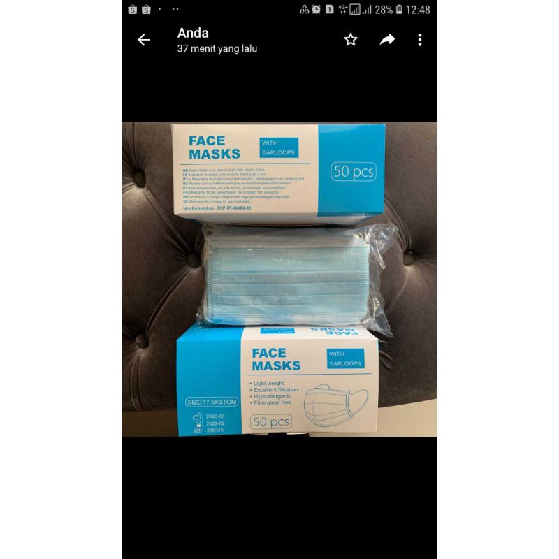 Face mask 3 ply isi 50 pcs