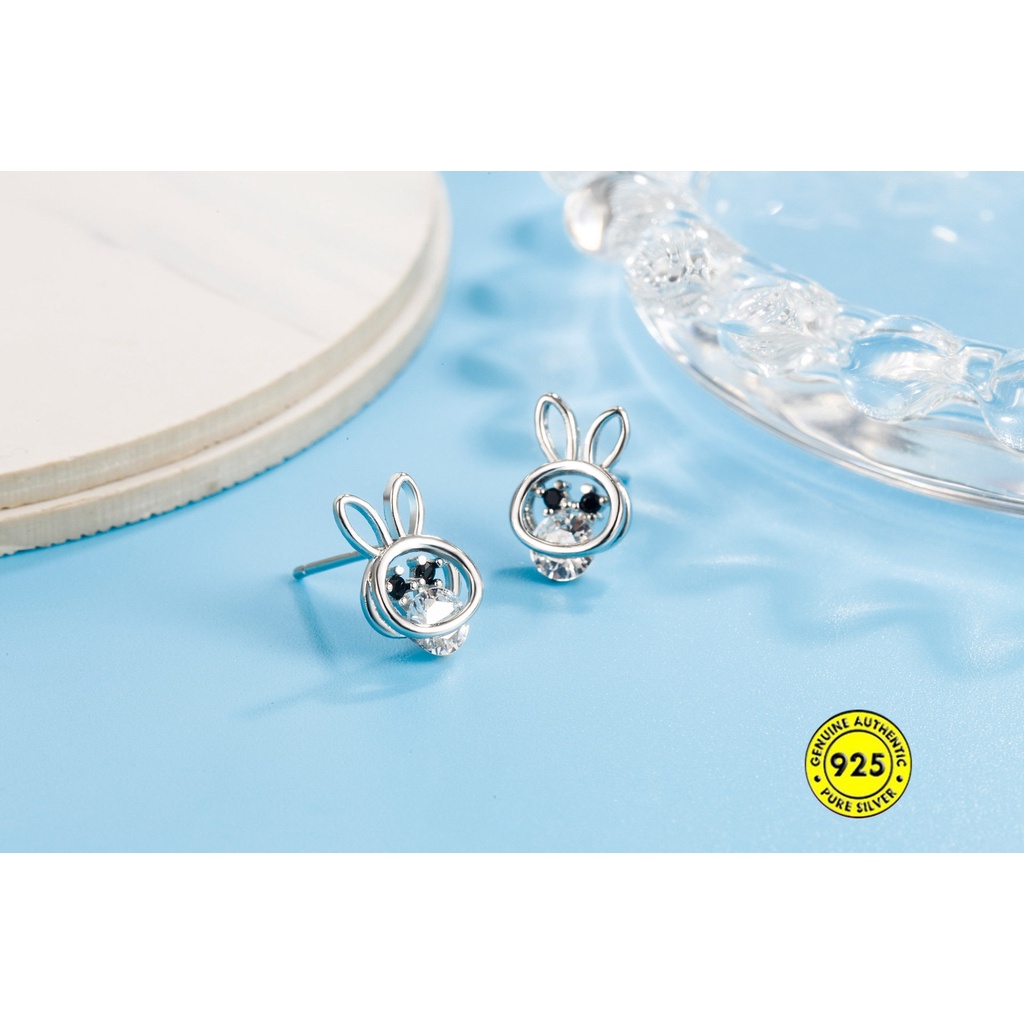 Anting Tusuk Bentuk Kelinci Aksen Berlian Imitasi Untuk Wanita U1030