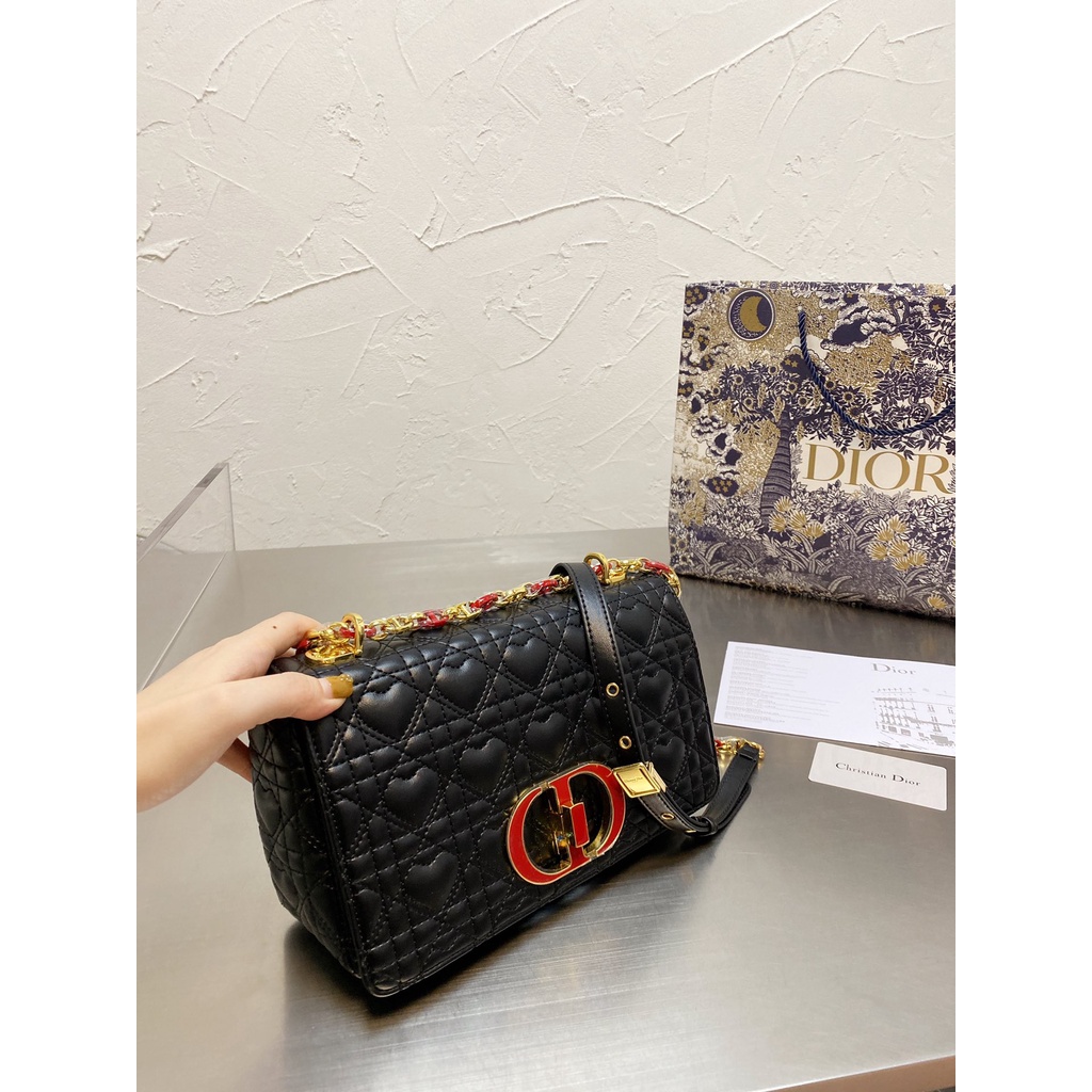 dior Caro Tas tangan diagonal satu bahu rantai gesper logam "CD"