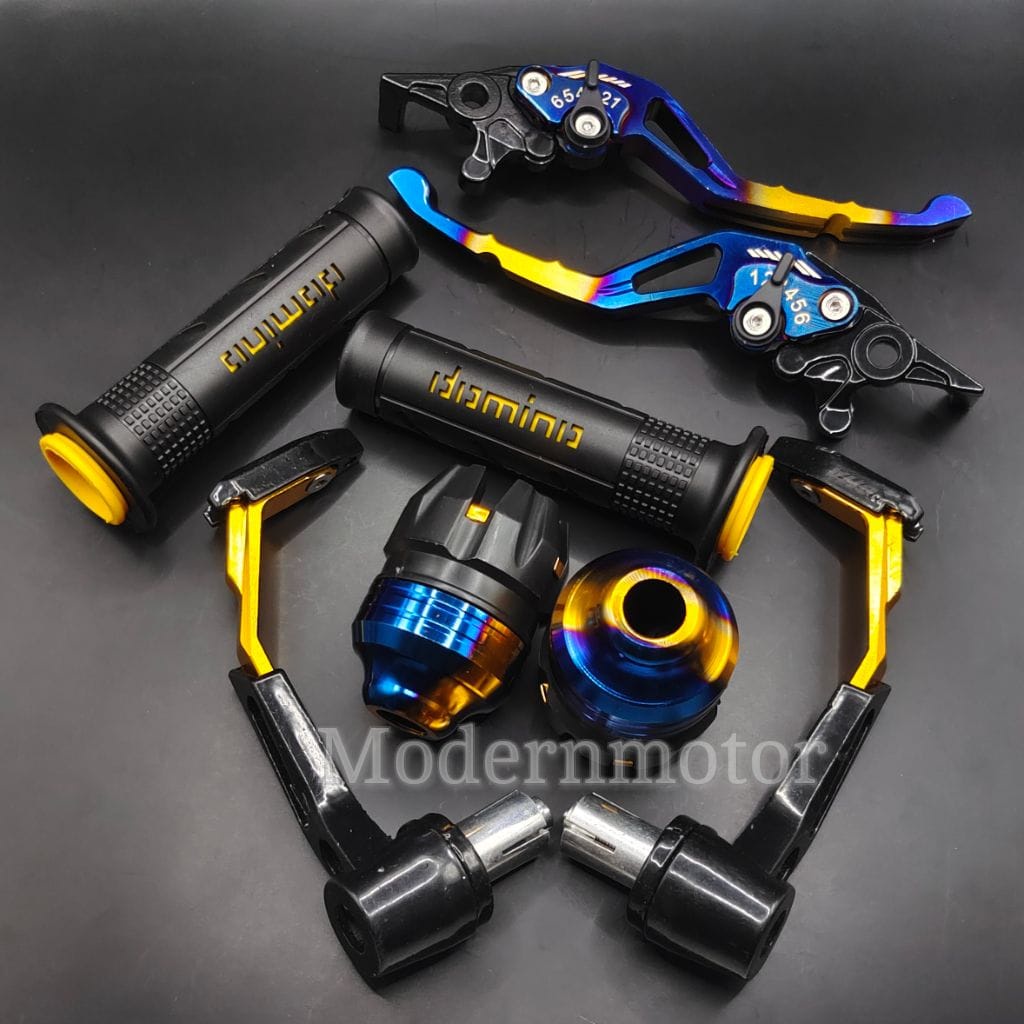 Paket 4in1 Handle Sisik Twotone cnc + Handgrip domino + Jalu as twotone + Proguard robot -  Handle sisik 2tone CNC Mx king - Mio - Tiger - Vario - Beat - Beat deluxe - Vario 150 - Vixion - CBR - Aerox - mio j -Pcx - Scoopy old