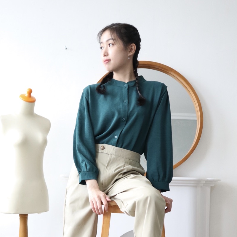 MSMO River Blouse Oneck Longsleeve / Blouse Wanita / Kemeja Kantor / Kemeja Crinkle / Kemeja Lengan Panjang-Tosca