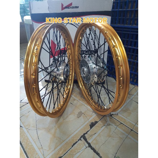 Rossi - Satu set Velg Ring 17 Ukuran Depan Belakang 17X140, Buat Motor MX-New Warna Velg Gold Tromol