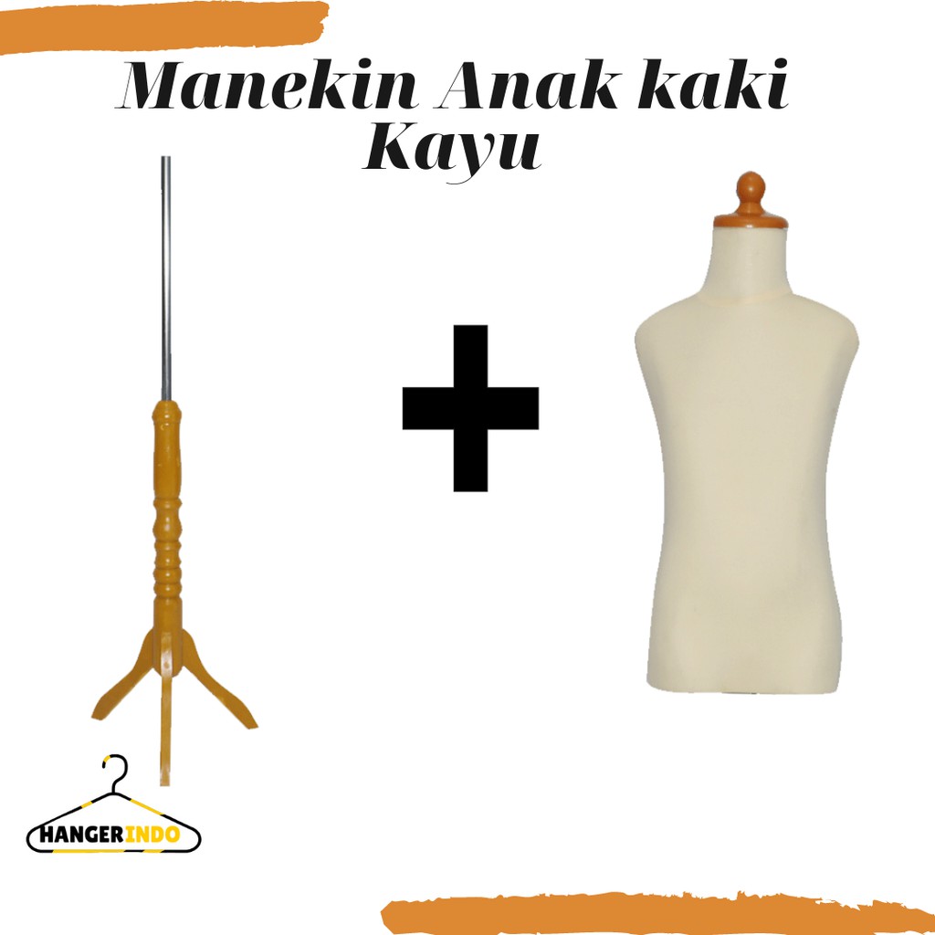Manekin Anak Krem Kaki Kayu | Patung Anak | Patung Display | Patung Baju Anak