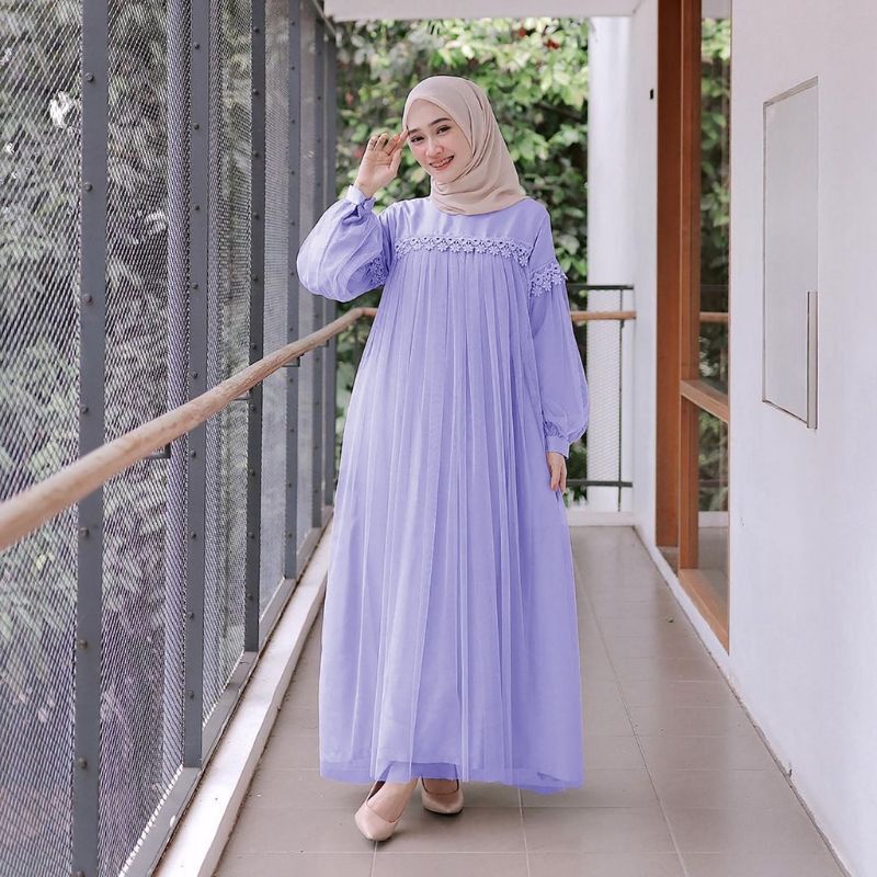 MAXY NURAINI DWS, MOSCREPE TILE RENDA PREMIUM, GAMIS HIJAB MUSLIM, DRESS, 2 UKURAN