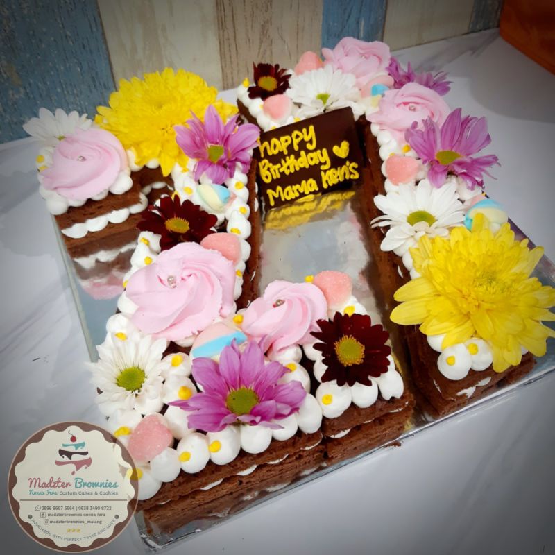 

kue ulang tahun angka / letter cake / tart angka bunga hidup