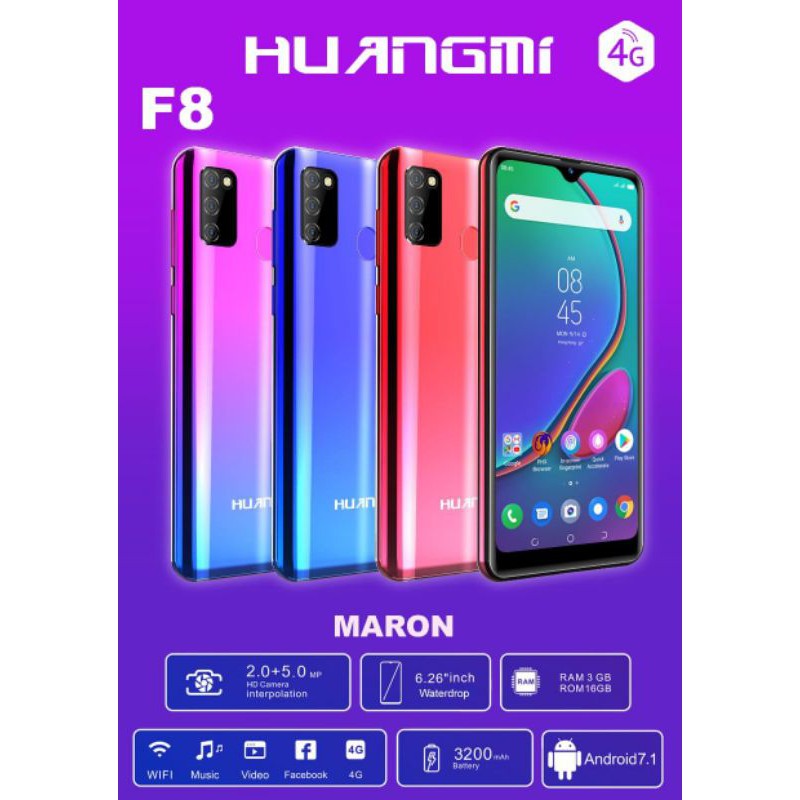 Hp Huangmi F8 MARON NEW garansi resmi ram 3gb 3/16 ram3 android jaringan 4g 4glte lte garansi resmi