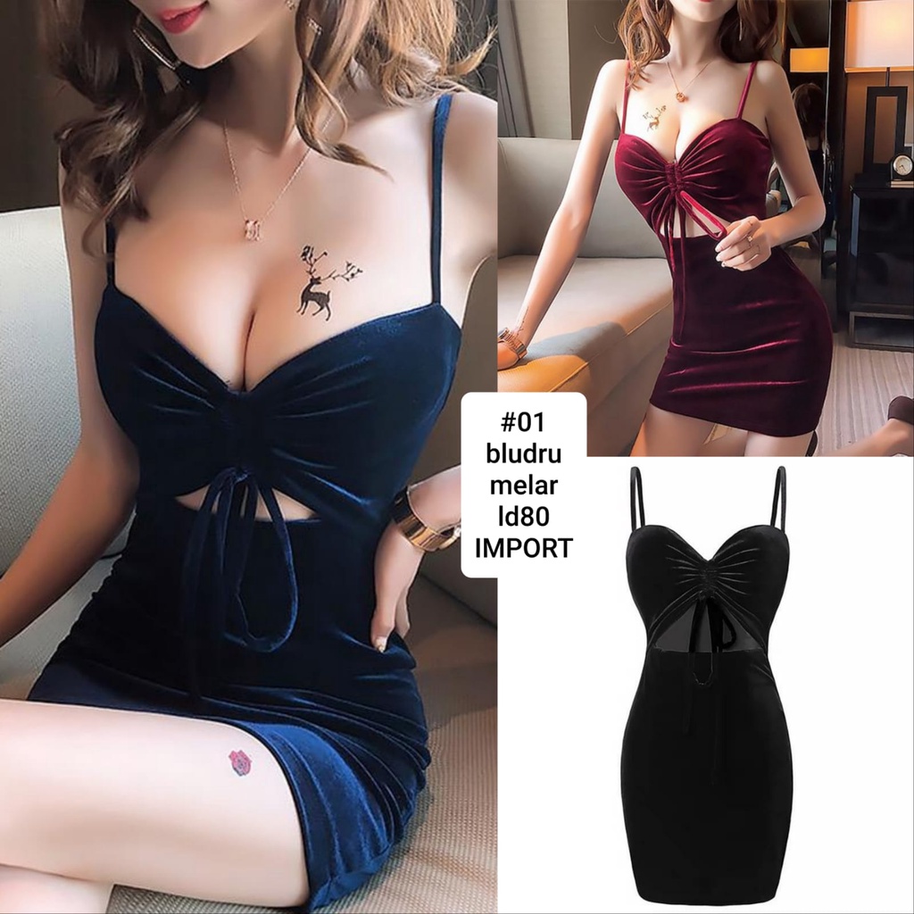 Dress Serut Bludru Import #01 Fashion Wanita Dress Import
