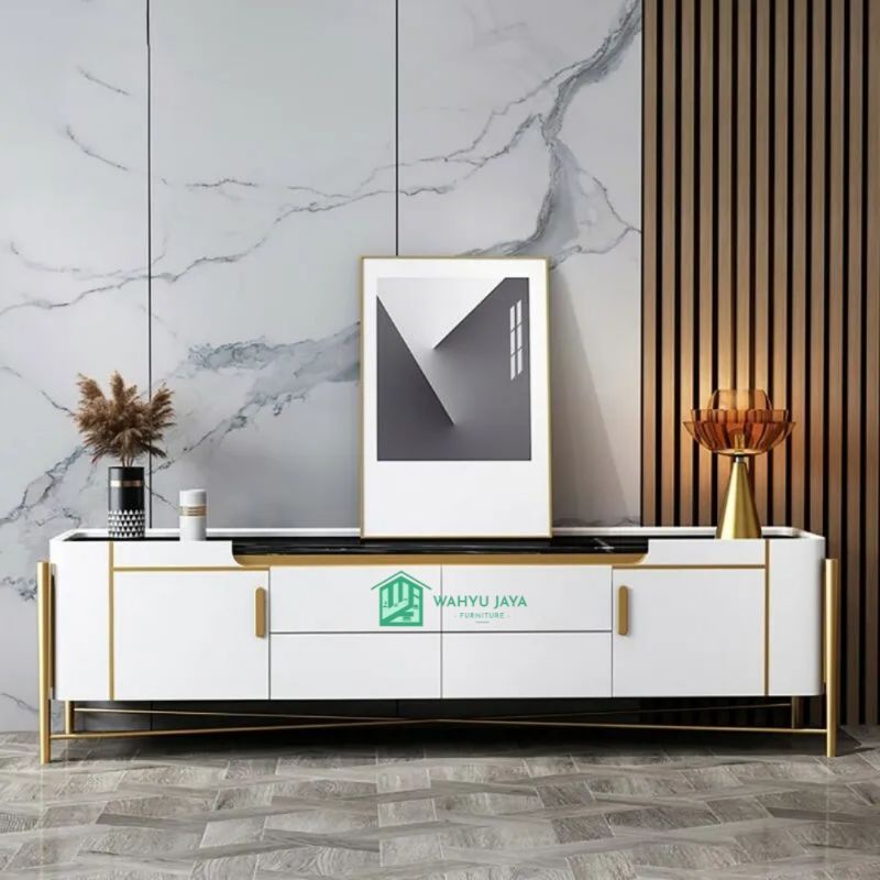 Meja TV Stainless White Gold