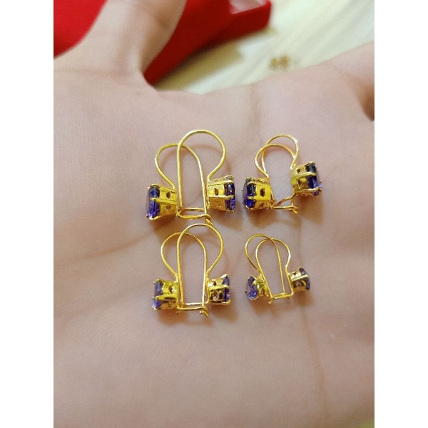 ANTING DESI MATA UNGU PERAK 925 LAPIS MAS