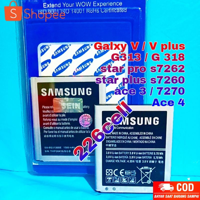 313 BATERAI ORIGINAL SAMSUNG GALAXY V V+ G318 V PLUS 7270 ACE 3 7262 ACE 4 STAR PRO STAR + BATRE ORI