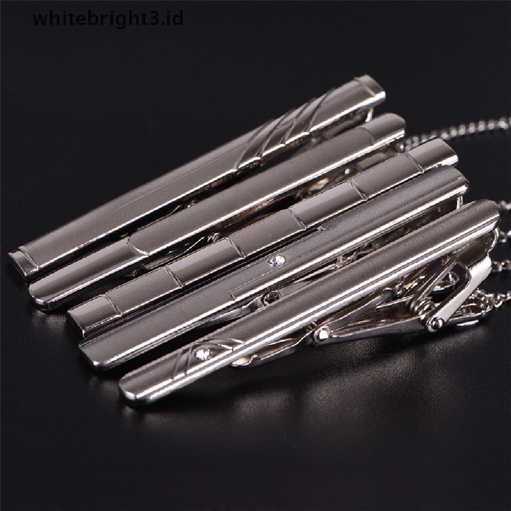 (whitebright3.id) Klip Penjepit Dasi Bahan Stainless Steel Warna Silver Untuk Pria