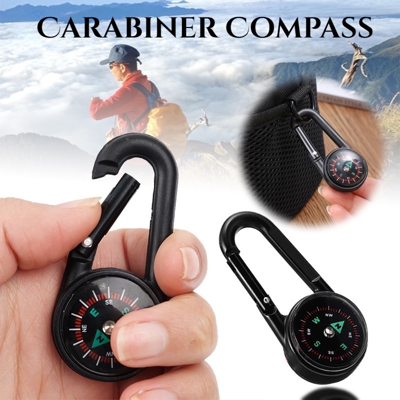 2 In 1 Kompas Mini Dua Sisi Dengan Gantungan Kunci Untuk Camping / Hiking