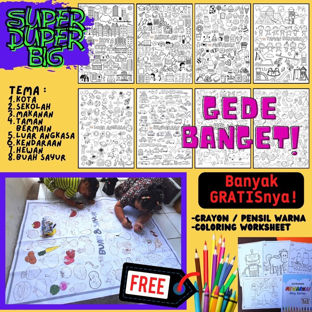 

KERTAS MEWARNAI JUMBO Poster Mewarnai Raksasa Ukuran Besar Yukitadraw SERI DOODLE RAKSASA | Mainan edukasi kreasi anak kertas mewarna jumbo besar giant coloring sheet crayon